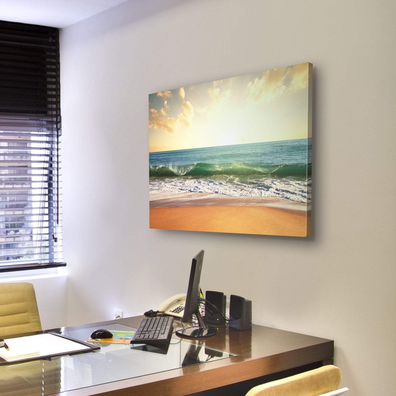 Beach With Smooth Ocean Canvas Wall Art-3 Horizontal-Gallery Wrap-25" x 16"-Tiaracle