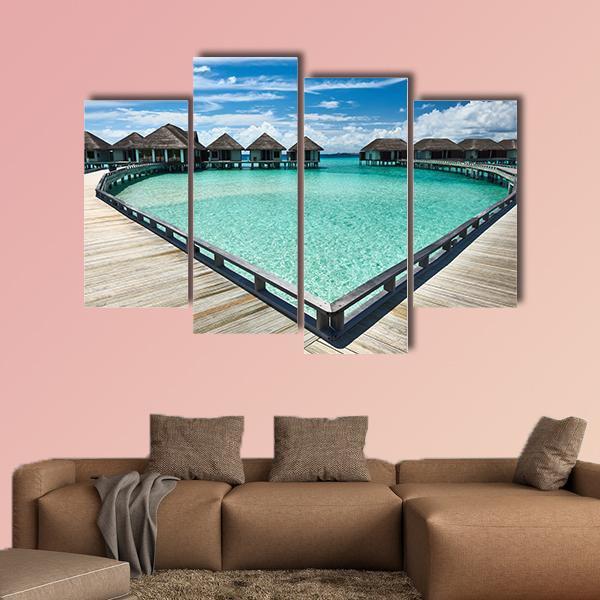 Beach With Water Bungalows Canvas Wall Art-4 Pop-Gallery Wrap-50" x 32"-Tiaracle