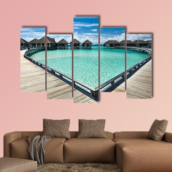 Beach With Water Bungalows Canvas Wall Art-5 Pop-Gallery Wrap-47" x 32"-Tiaracle