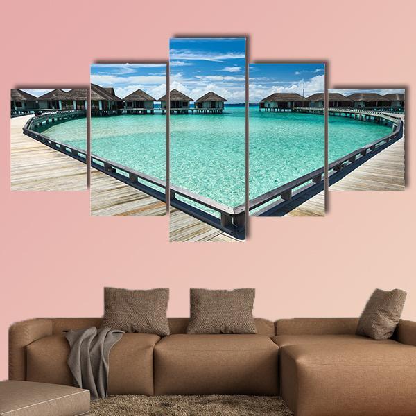 Beach With Water Bungalows Canvas Wall Art-3 Horizontal-Gallery Wrap-37" x 24"-Tiaracle