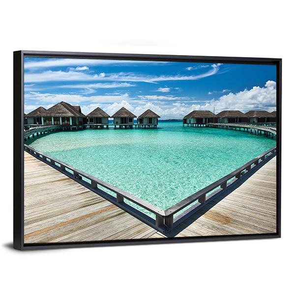 Beach With Water Bungalows Canvas Wall Art-3 Horizontal-Gallery Wrap-25" x 16"-Tiaracle