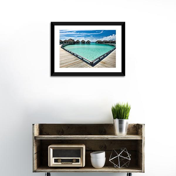 Beach With Water Bungalows Canvas Wall Art-1 Piece-Framed Print-30" x 20"-Tiaracle