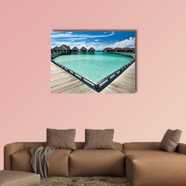 Beach With Water Bungalows Canvas Wall Art-5 Horizontal-Gallery Wrap-22" x 12"-Tiaracle