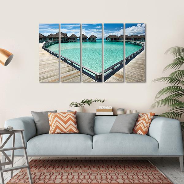 Beach With Water Bungalows Canvas Wall Art-5 Horizontal-Gallery Wrap-22" x 12"-Tiaracle