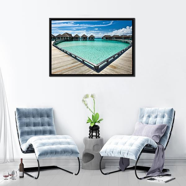 Beach With Water Bungalows Canvas Wall Art-5 Horizontal-Gallery Wrap-22" x 12"-Tiaracle