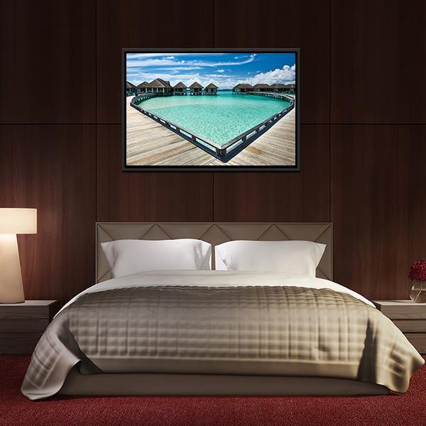 Beach With Water Bungalows Canvas Wall Art-5 Horizontal-Gallery Wrap-22" x 12"-Tiaracle