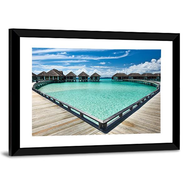 Beach With Water Bungalows Canvas Wall Art-5 Horizontal-Gallery Wrap-22" x 12"-Tiaracle