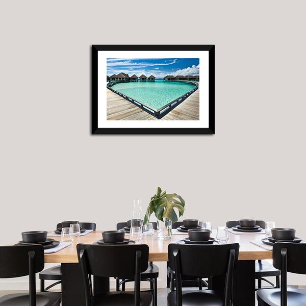 Beach With Water Bungalows Canvas Wall Art-5 Horizontal-Gallery Wrap-22" x 12"-Tiaracle