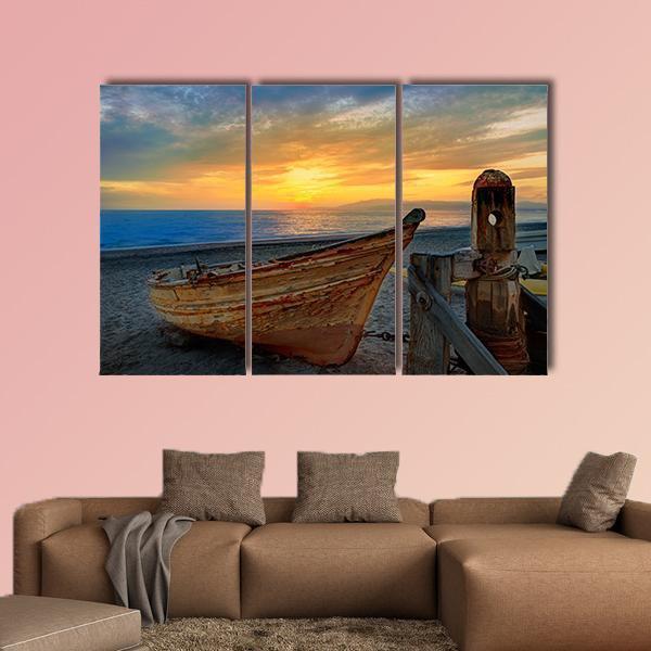 Boat In San Miguel Beach Canvas Wall Art-3 Horizontal-Gallery Wrap-25" x 16"-Tiaracle