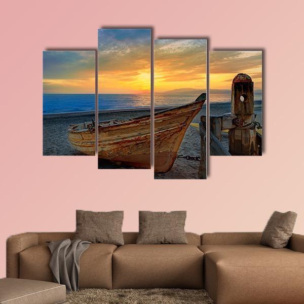 Boat In San Miguel Beach Canvas Wall Art-5 Star-Gallery Wrap-62" x 32"-Tiaracle