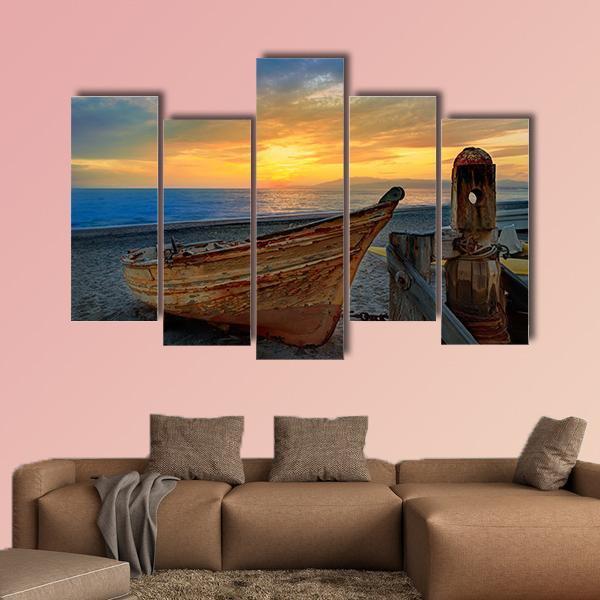 Boat In San Miguel Beach Canvas Wall Art-5 Pop-Gallery Wrap-47" x 32"-Tiaracle