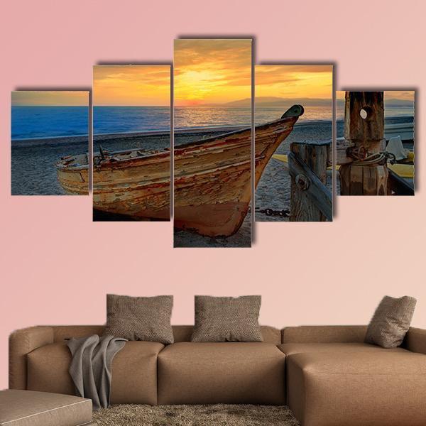Boat In San Miguel Beach Canvas Wall Art-5 Star-Gallery Wrap-62" x 32"-Tiaracle