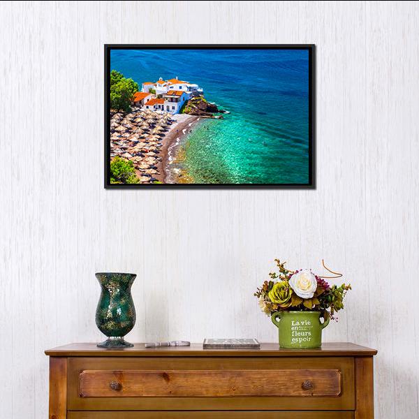 Islands Hydra Greek Canvas Wall Art-1 Piece-Floating Frame-24" x 16"-Tiaracle