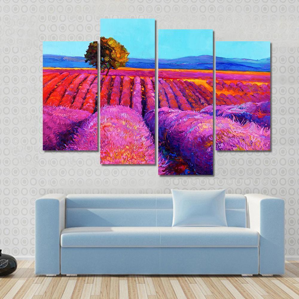 Abstract Lavender Fields Canvas Wall Art-4 Pop-Gallery Wrap-50" x 32"-Tiaracle