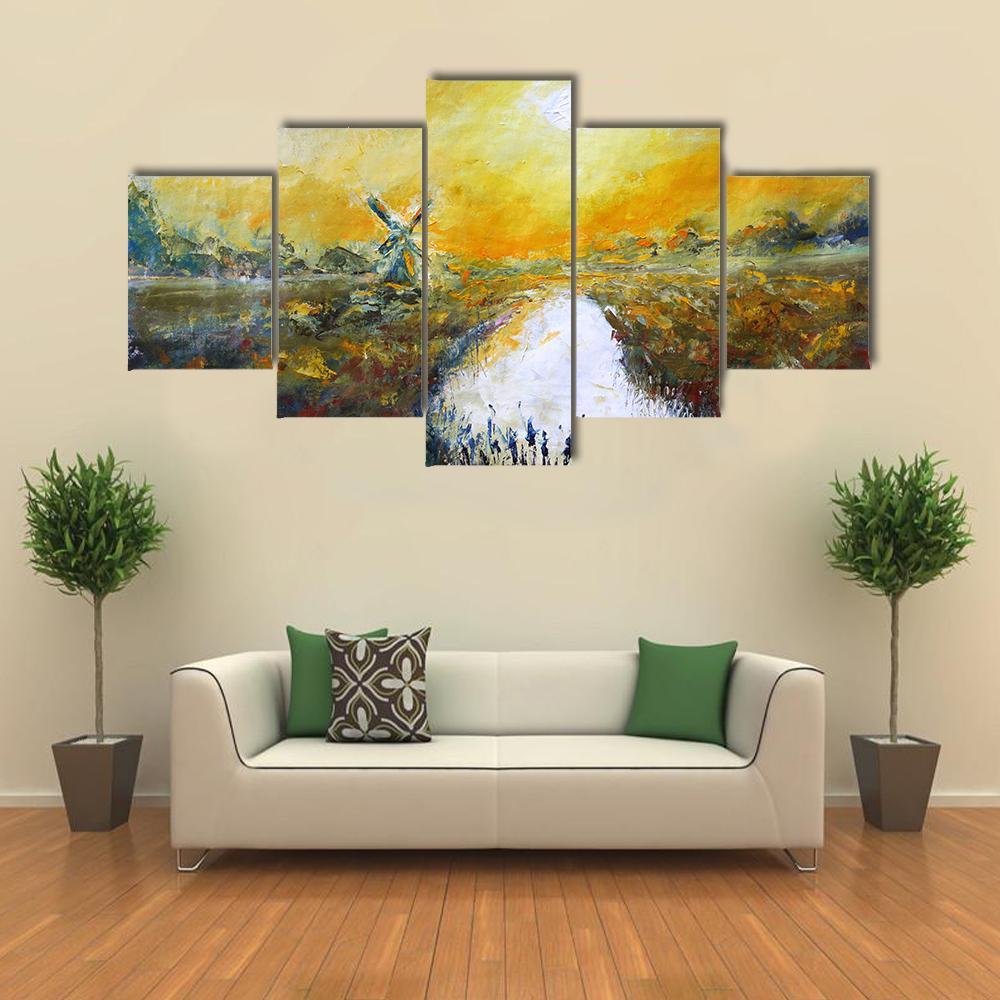 Abstract Of Windmill Canvas Wall Art-5 Star-Gallery Wrap-62" x 32"-Tiaracle