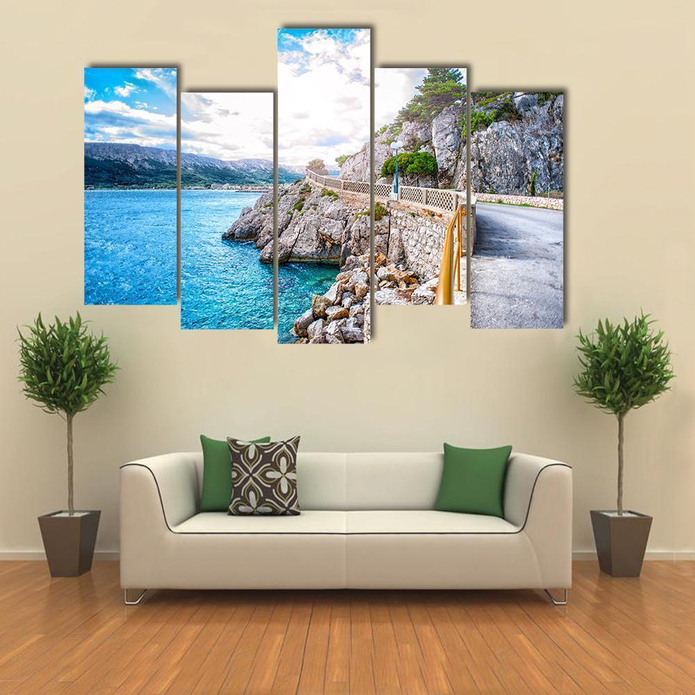 Adriatic Sea Coastline Canvas Wall Art-5 Pop-Gallery Wrap-47" x 32"-Tiaracle