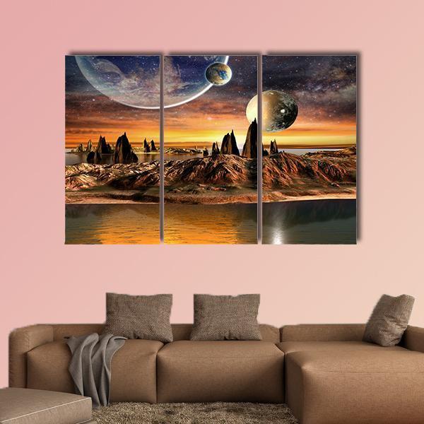 Alien Planet With Lake Canvas Wall Art-3 Horizontal-Gallery Wrap-37" x 24"-Tiaracle