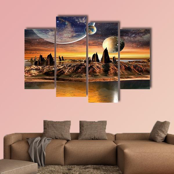 Alien Planet With Lake Canvas Wall Art-4 Pop-Gallery Wrap-50" x 32"-Tiaracle