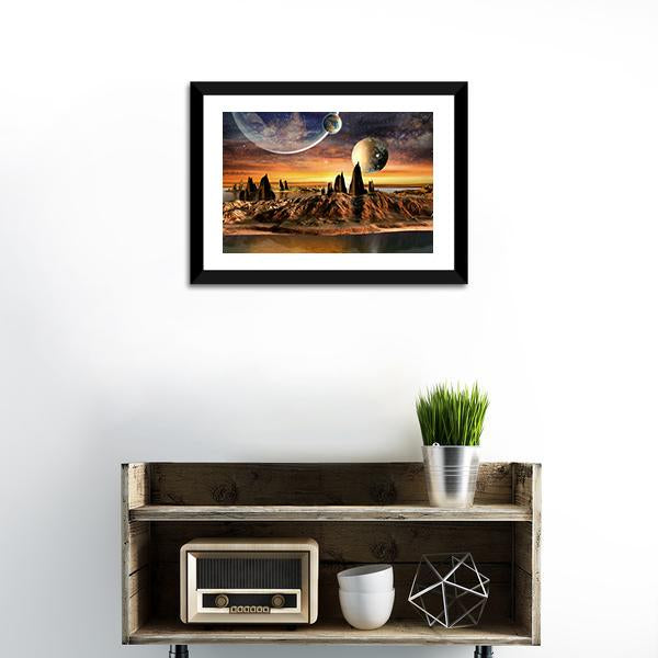 Alien Planet With Lake Canvas Wall Art-1 Piece-Framed Print-20" x 16"-Tiaracle