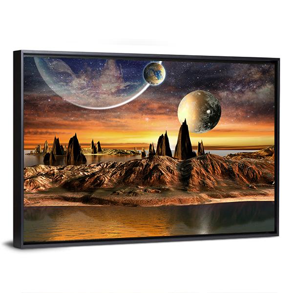 Alien Planet With Lake Canvas Wall Art-3 Horizontal-Gallery Wrap-25" x 16"-Tiaracle