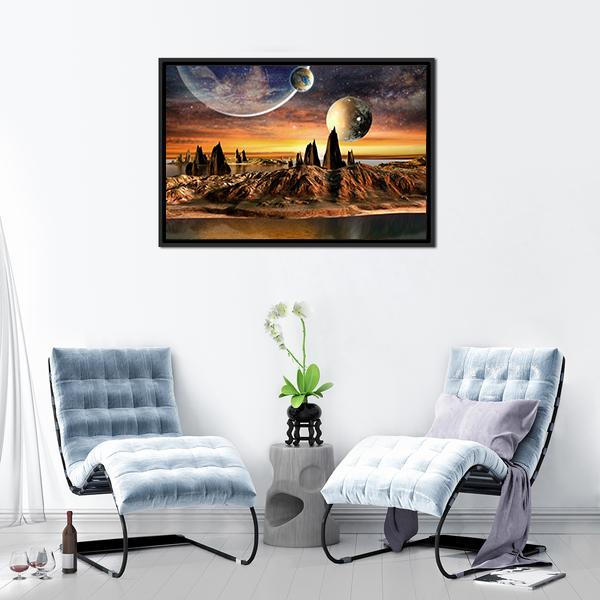 Alien Planet With Lake Canvas Wall Art-3 Horizontal-Gallery Wrap-25" x 16"-Tiaracle