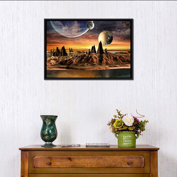Alien Planet With Lake Canvas Wall Art-1 Piece-Floating Frame-24" x 16"-Tiaracle