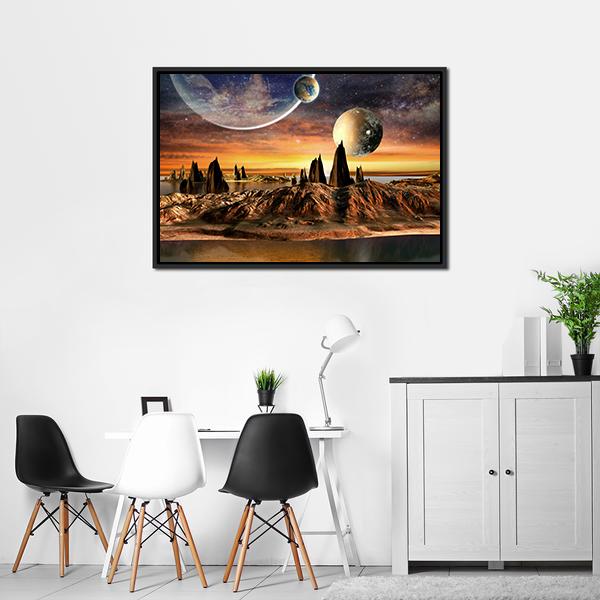 Alien Planet With Lake Canvas Wall Art-3 Horizontal-Gallery Wrap-25" x 16"-Tiaracle