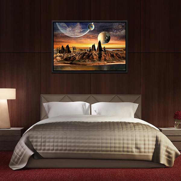 Alien Planet With Lake Canvas Wall Art-3 Horizontal-Gallery Wrap-25" x 16"-Tiaracle