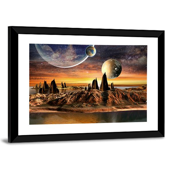 Alien Planet With Lake Canvas Wall Art-3 Horizontal-Gallery Wrap-25" x 16"-Tiaracle
