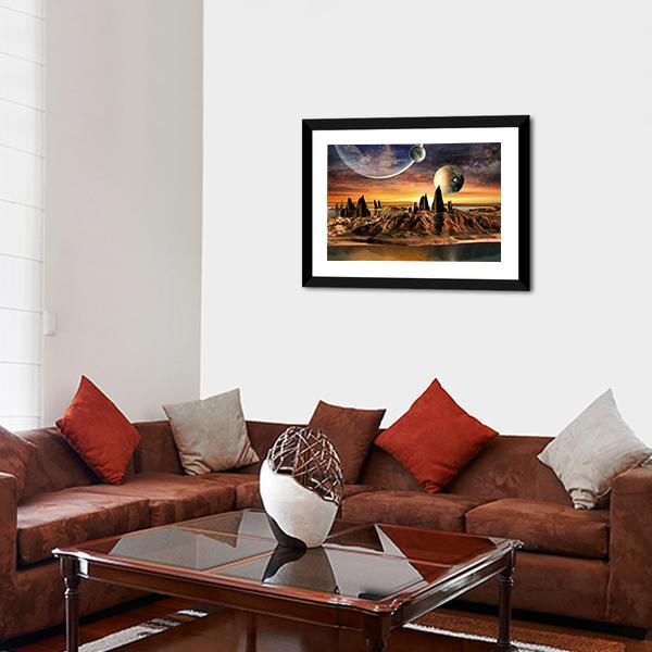Alien Planet With Lake Canvas Wall Art-3 Horizontal-Gallery Wrap-25" x 16"-Tiaracle