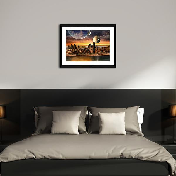 Alien Planet With Lake Canvas Wall Art-3 Horizontal-Gallery Wrap-25" x 16"-Tiaracle