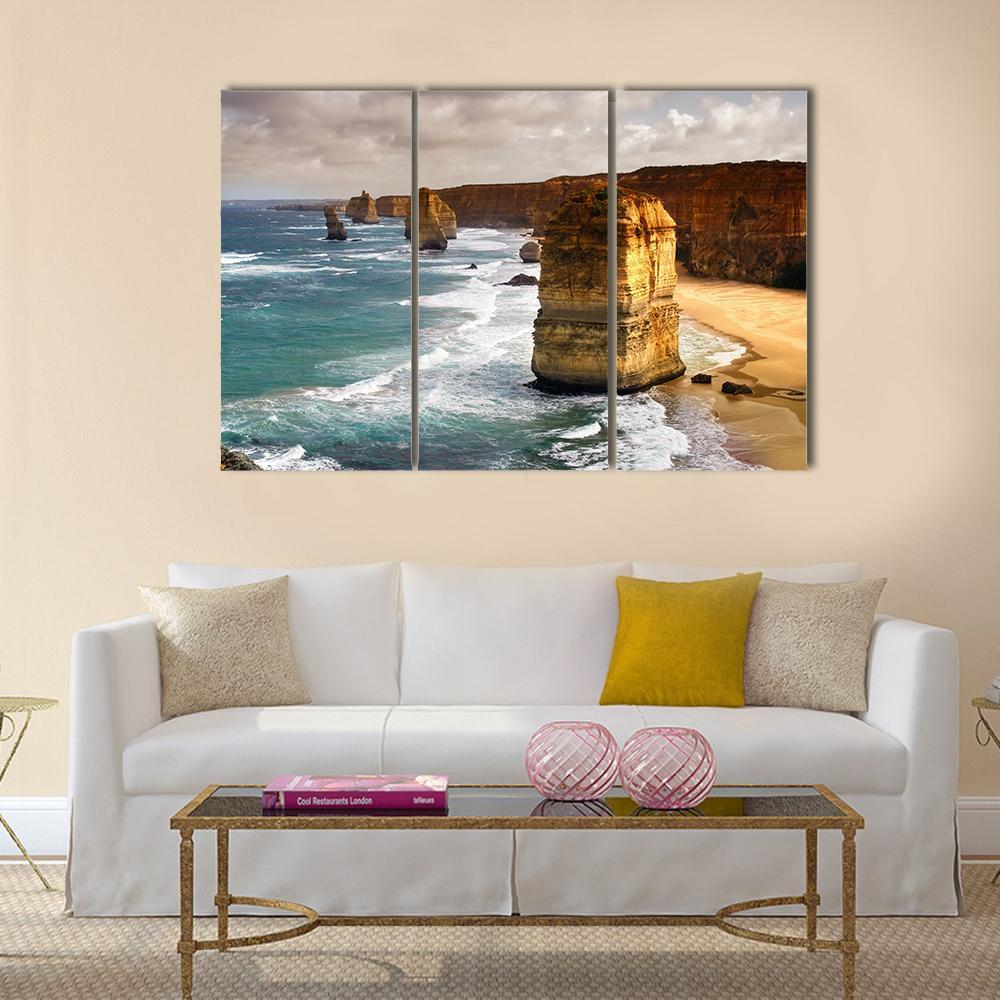 Apostles In Australia Canvas Wall Art-3 Horizontal-Gallery Wrap-37" x 24"-Tiaracle