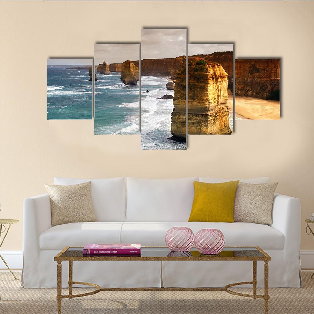 Apostles In Australia Canvas Wall Art-5 Star-Gallery Wrap-62" x 32"-Tiaracle