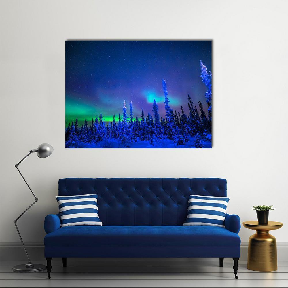 Aurora In Winter Canvas Wall Art-1 Piece-Gallery Wrap-48" x 32"-Tiaracle