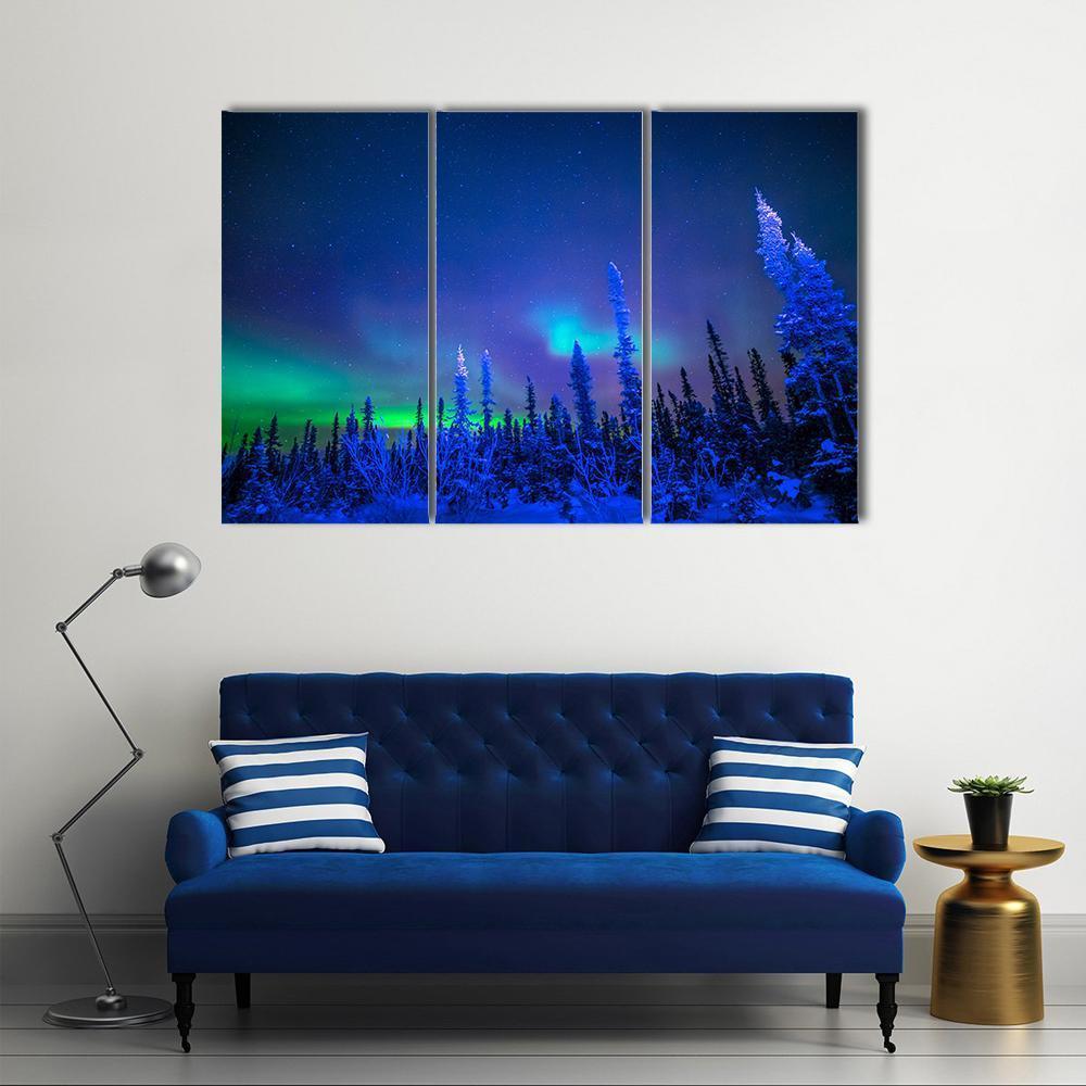 Aurora In Winter Canvas Wall Art-3 Horizontal-Gallery Wrap-37" x 24"-Tiaracle