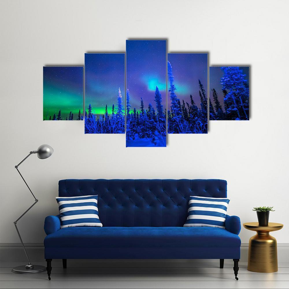 Aurora In Winter Canvas Wall Art-5 Star-Gallery Wrap-62" x 32"-Tiaracle
