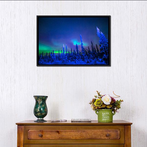 Aurora In Winter Canvas Wall Art-1 Piece-Floating Frame-24" x 16"-Tiaracle