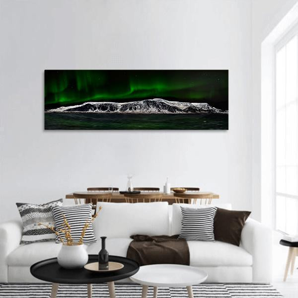 Aurora Over Mountain Lake Panoramic Canvas Wall Art-1 Piece-36" x 12"-Tiaracle