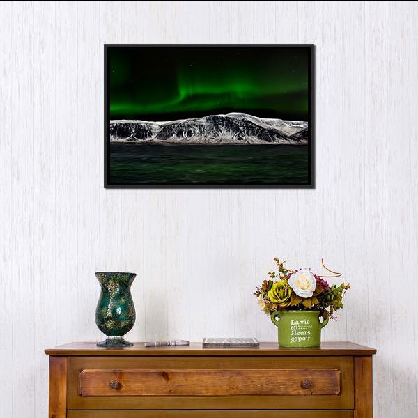 Aurora Over Mountain Lake Panoramic Canvas Wall Art-1 Piece-36" x 12"-Tiaracle