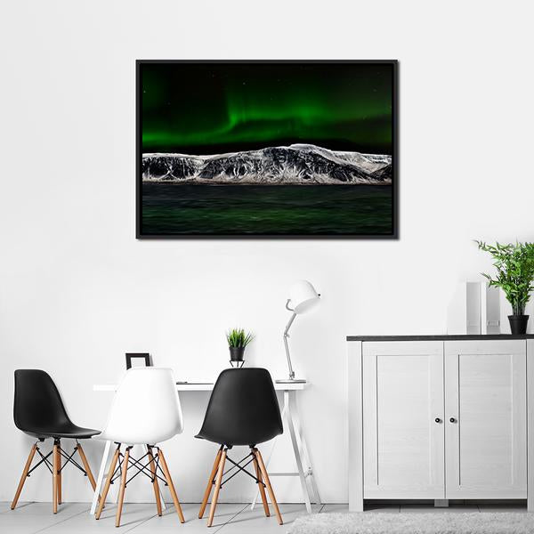 Aurora Over Mountain Lake Panoramic Canvas Wall Art-1 Piece-36" x 12"-Tiaracle