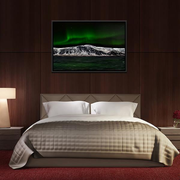 Aurora Over Mountain Lake Panoramic Canvas Wall Art-1 Piece-36" x 12"-Tiaracle