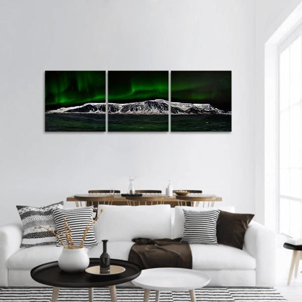 Aurora Over Mountain Lake Panoramic Canvas Wall Art-3 Piece-25" x 08"-Tiaracle