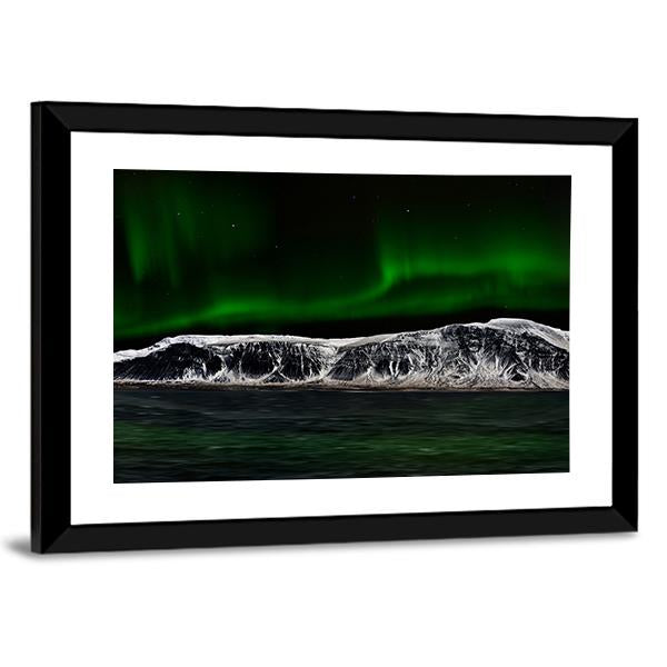 Aurora Over Mountain Lake Panoramic Canvas Wall Art-1 Piece-36" x 12"-Tiaracle
