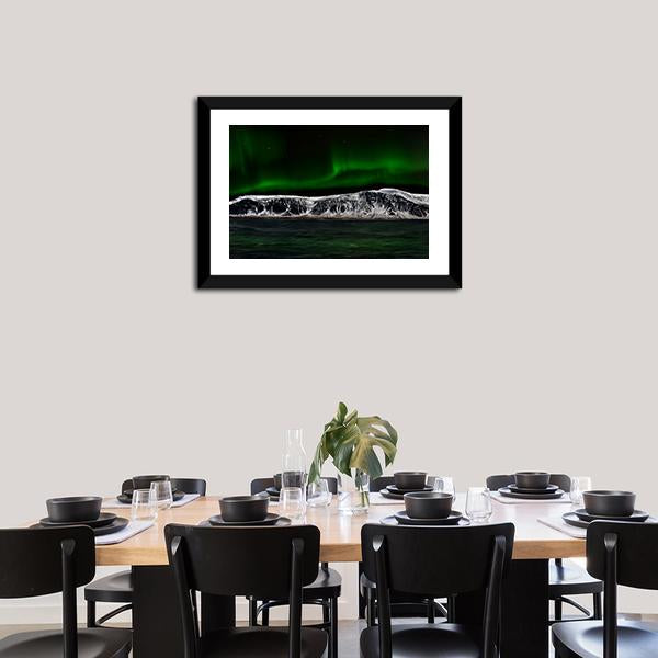 Aurora Over Mountain Lake Panoramic Canvas Wall Art-1 Piece-36" x 12"-Tiaracle