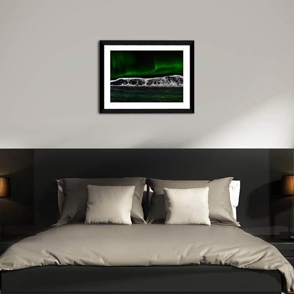 Aurora Over Mountain Lake Panoramic Canvas Wall Art-1 Piece-36" x 12"-Tiaracle