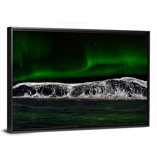 Aurora Over Mountain Lake Panoramic Canvas Wall Art-1 Piece-36" x 12"-Tiaracle