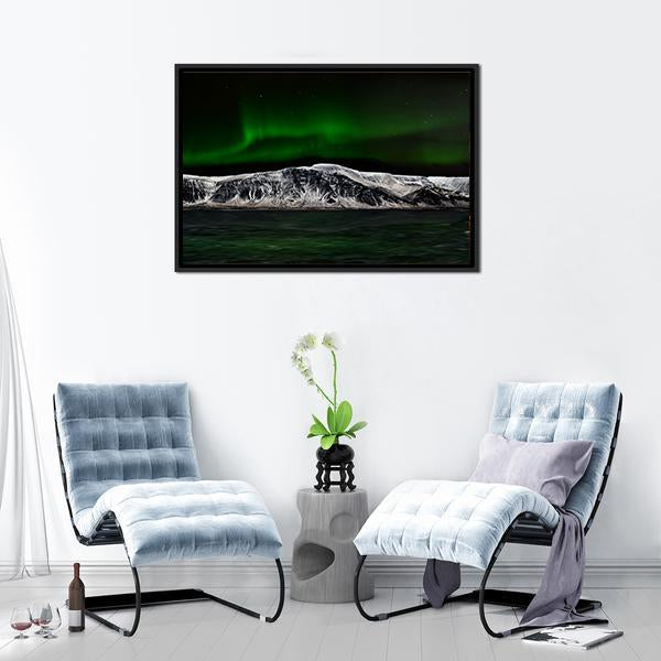 Aurora Over Mountain Lake Panoramic Canvas Wall Art-1 Piece-36" x 12"-Tiaracle
