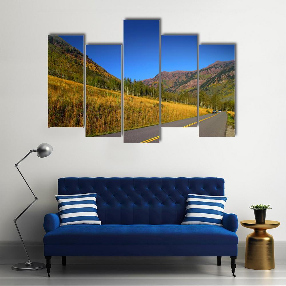 Autumn Drive Colorado Canvas Wall Art-5 Pop-Gallery Wrap-47" x 32"-Tiaracle