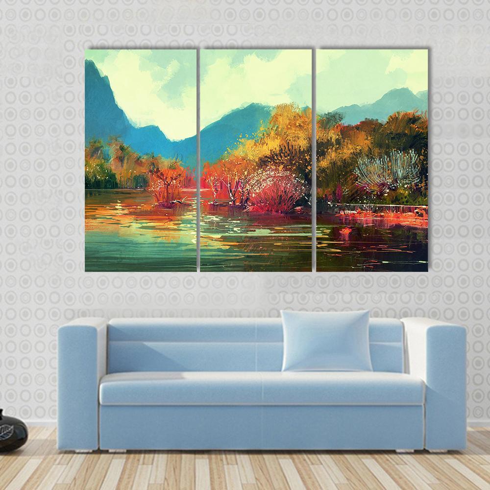 Autumn Forest Illustration Canvas Wall Art-3 Horizontal-Gallery Wrap-37" x 24"-Tiaracle