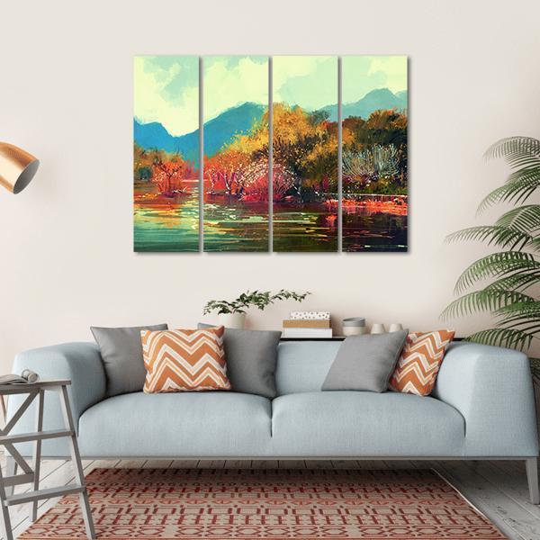 Autumn Forest Illustration Canvas Wall Art-4 Horizontal-Gallery Wrap-34" x 24"-Tiaracle